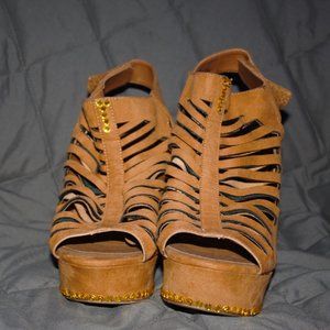 Tan sequin pleaser shoes